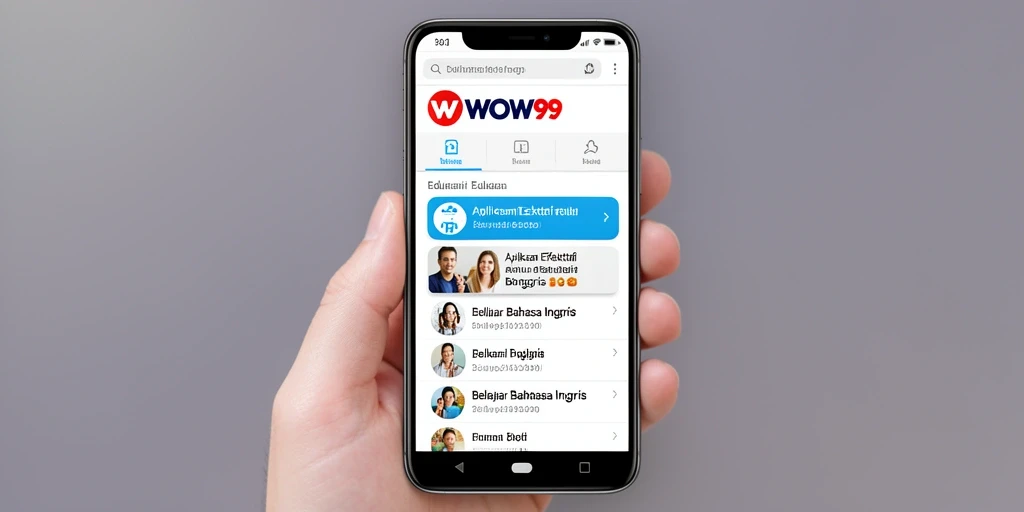 Antarmuka pengguna WOW99 yang menarik untuk belajar bahasa Inggris.